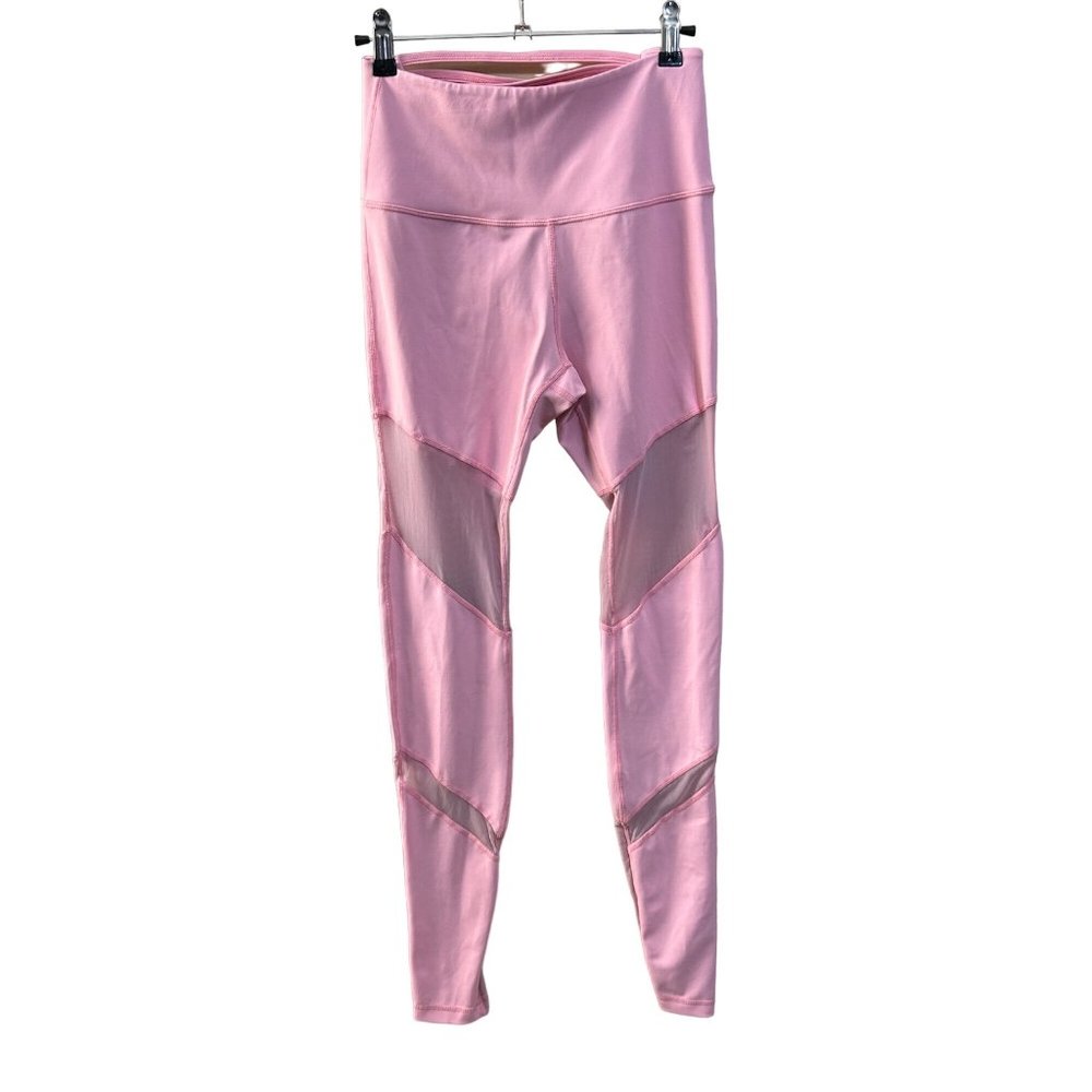 Fit booty Pink mesh crisscross back yoga leggings Woman’s size small 1401